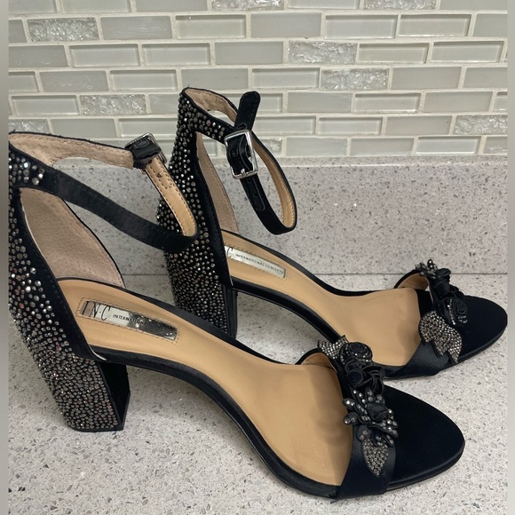 INC Size 9 International Concepts Elegant Black Embellished Women's Block Heels - Picture 1 of 10